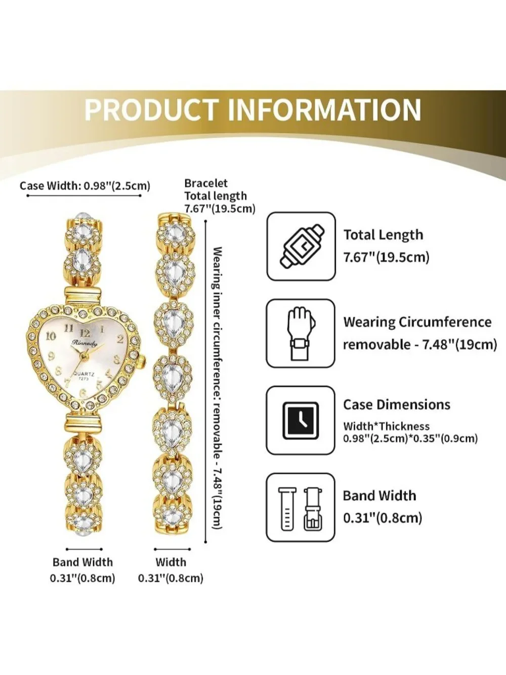 Women's White Heart Dial Bracelet Set Birthstone Crystal Quartz Display Watches